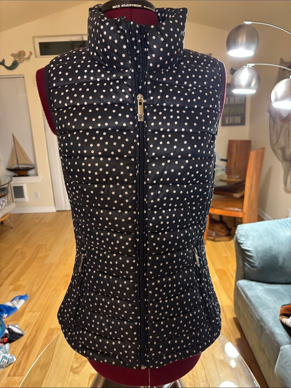 Tommy Hilfiger Navy Polka Dot Quilted Vest
